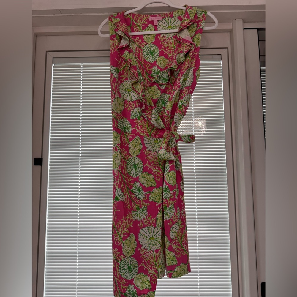 Lilly Pulitzer Pink and Green Floral Wrap Dress